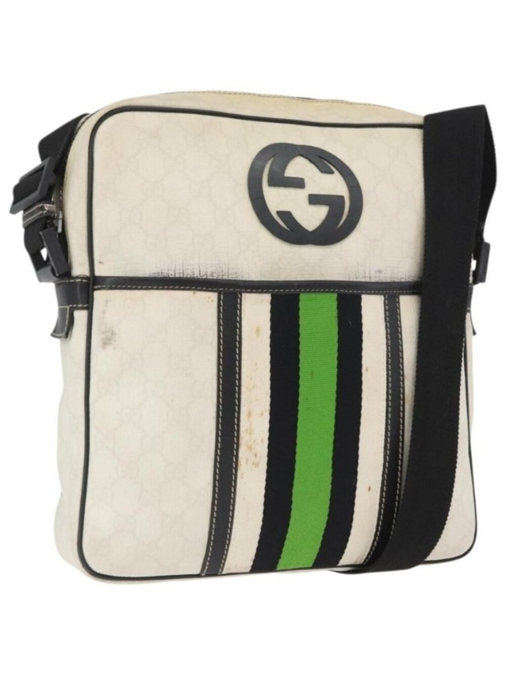 Authentic GUCCI GG Supreme Shoulder Bag PVC White 181061 506631